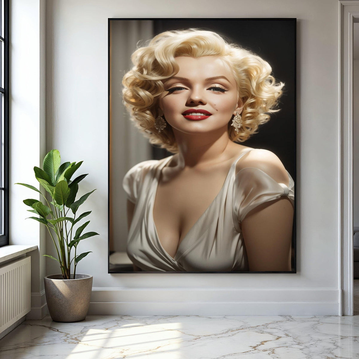 Marilyn Monroe Glamour Portrait Canvas, Vintage Hollywood Icon Wall Art, Retro Celebrity Canvas, Classic Beauty Gift Art, Home Decor, Print