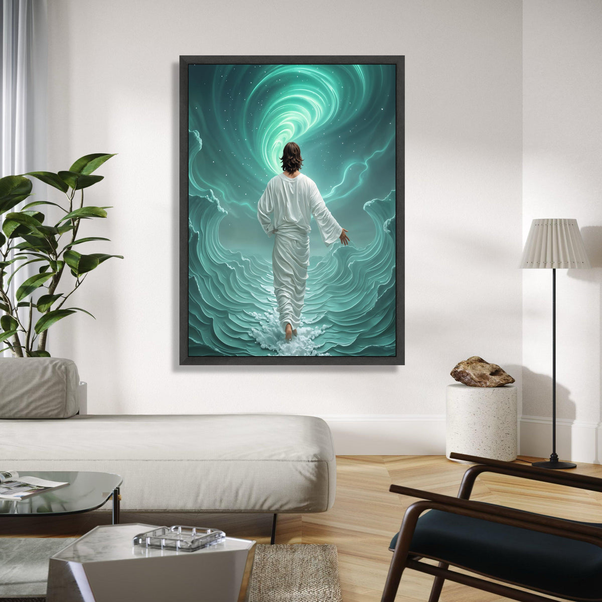 Inspirational Jesus Walking on Water Canvas, Spiritual Christian Wall Art, Divine Faith Home Décor, Religious Gift Art, Home Decor, Print