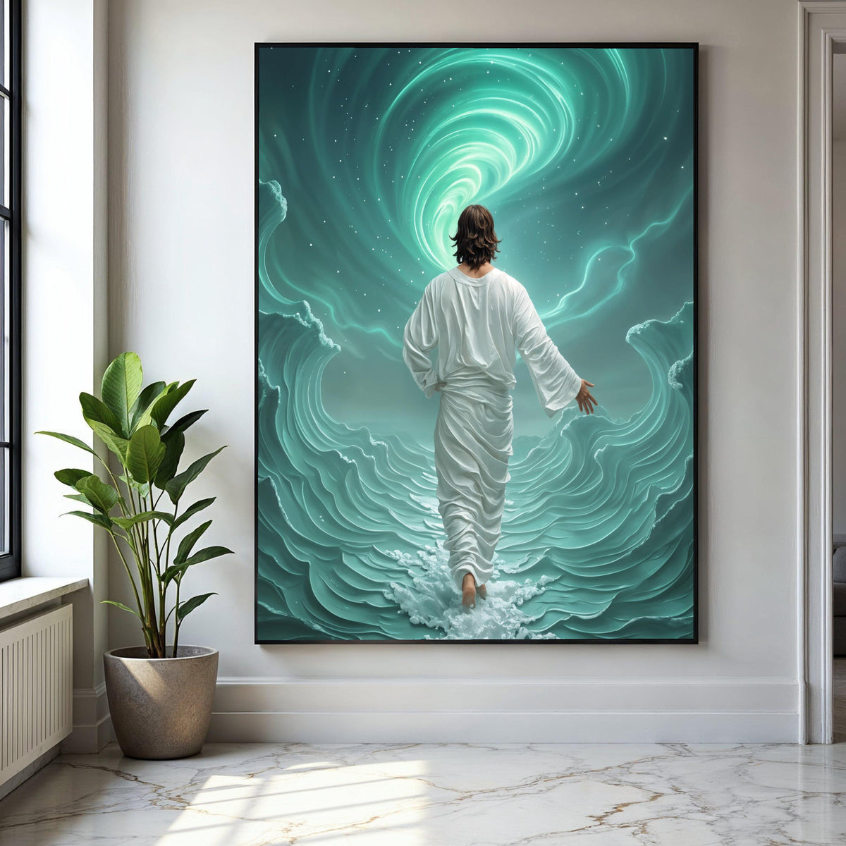 Inspirational Jesus Walking on Water Canvas, Spiritual Christian Wall Art, Divine Faith Home Décor, Religious Gift Art, Home Decor, Print