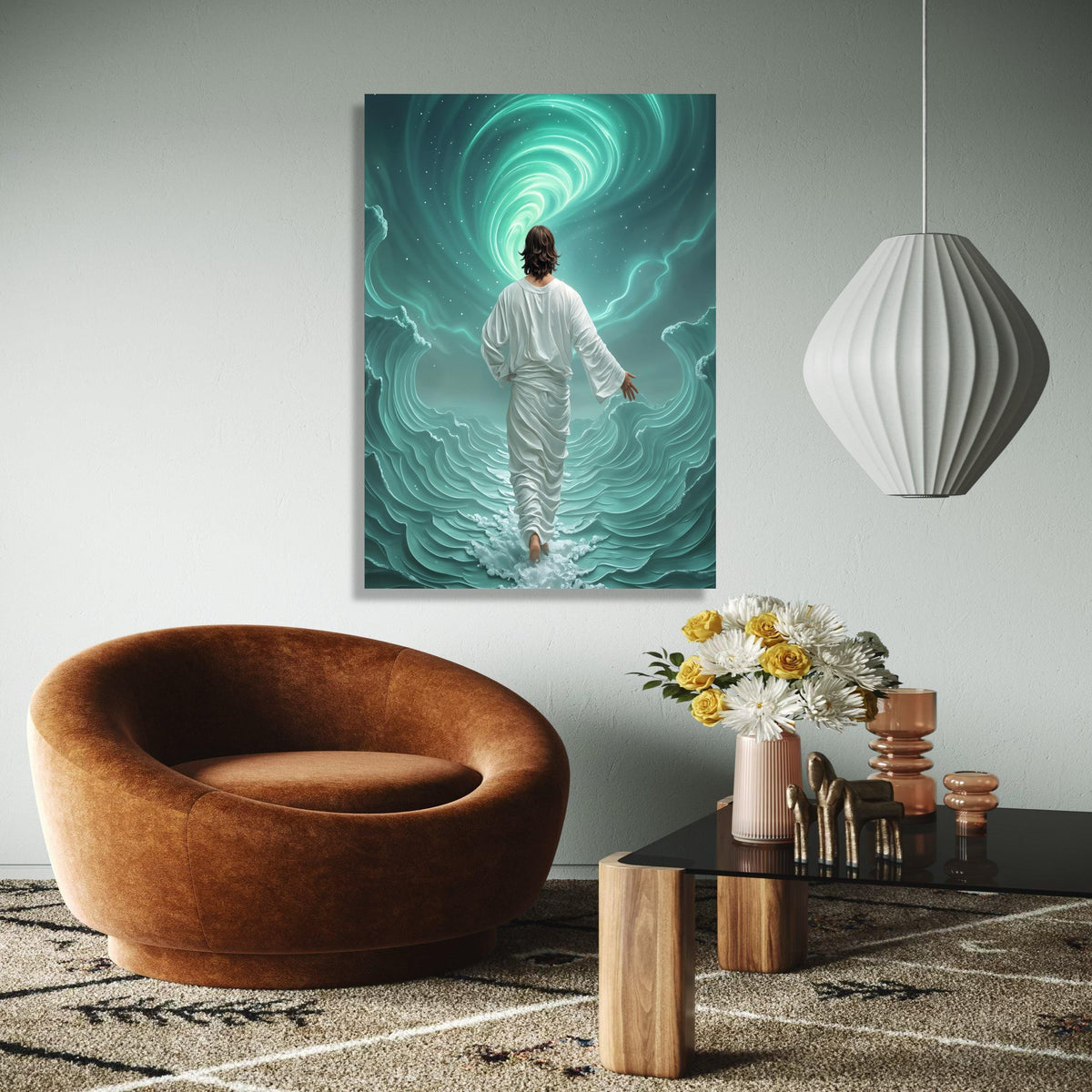 Inspirational Jesus Walking on Water Canvas, Spiritual Christian Wall Art, Divine Faith Home Décor, Religious Gift Art, Home Decor, Print