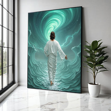 Inspirational Jesus Walking on Water Canvas, Spiritual Christian Wall Art, Divine Faith Home Décor, Religious Gift Art, Home Decor, Print