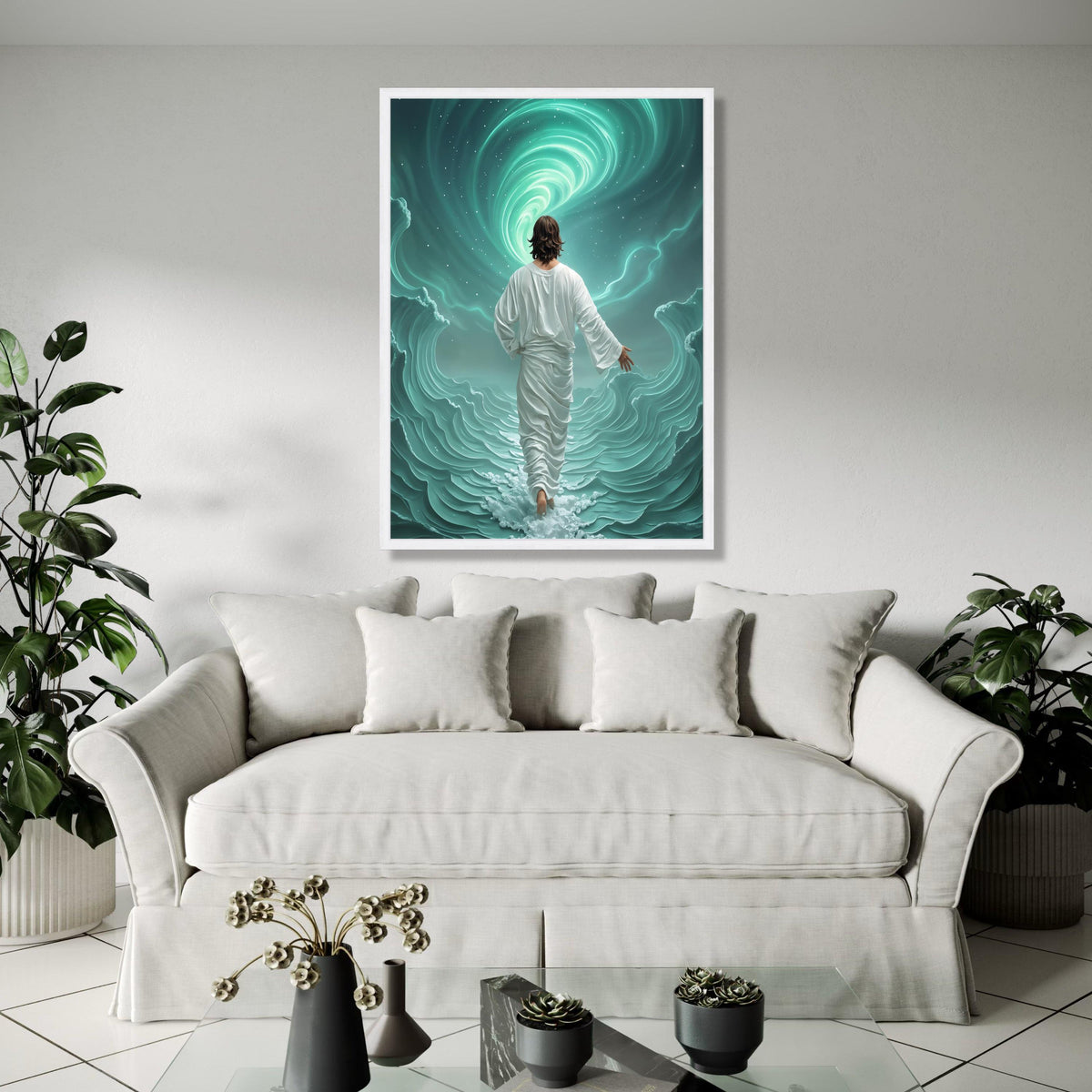 Inspirational Jesus Walking on Water Canvas, Spiritual Christian Wall Art, Divine Faith Home Décor, Religious Gift Art, Home Decor, Print