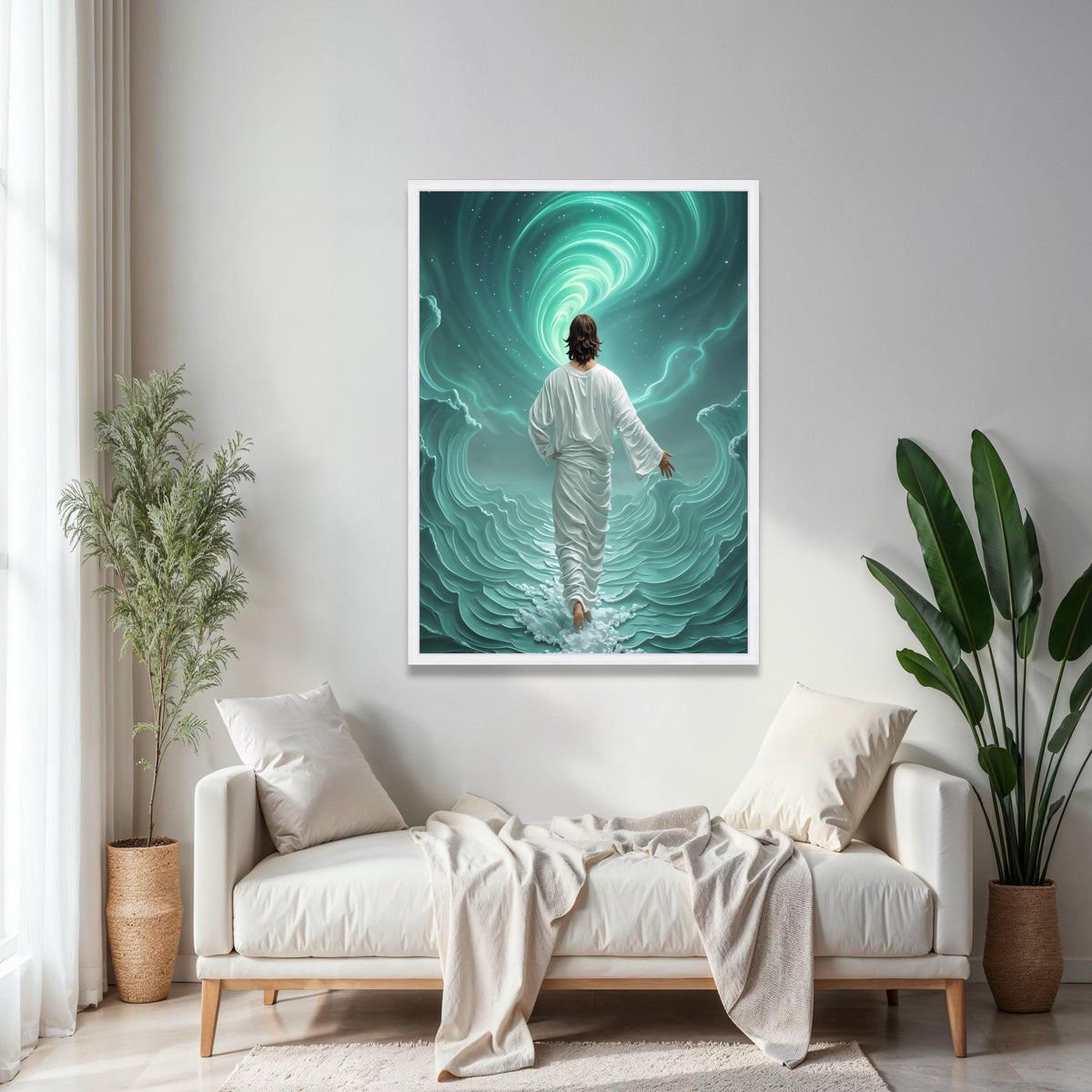 Inspirational Jesus Walking on Water Canvas, Spiritual Christian Wall Art, Divine Faith Home Décor, Religious Gift Art, Home Decor, Print