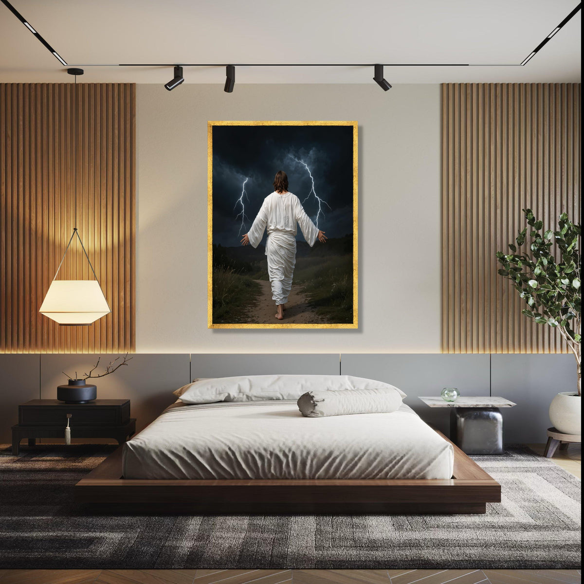 Jesus Walking with Lightning Storm Canvas, Spiritual Christian Wall Art, Biblical Scripture Decoration, Dramatic Gift Art, Home Decor, Print