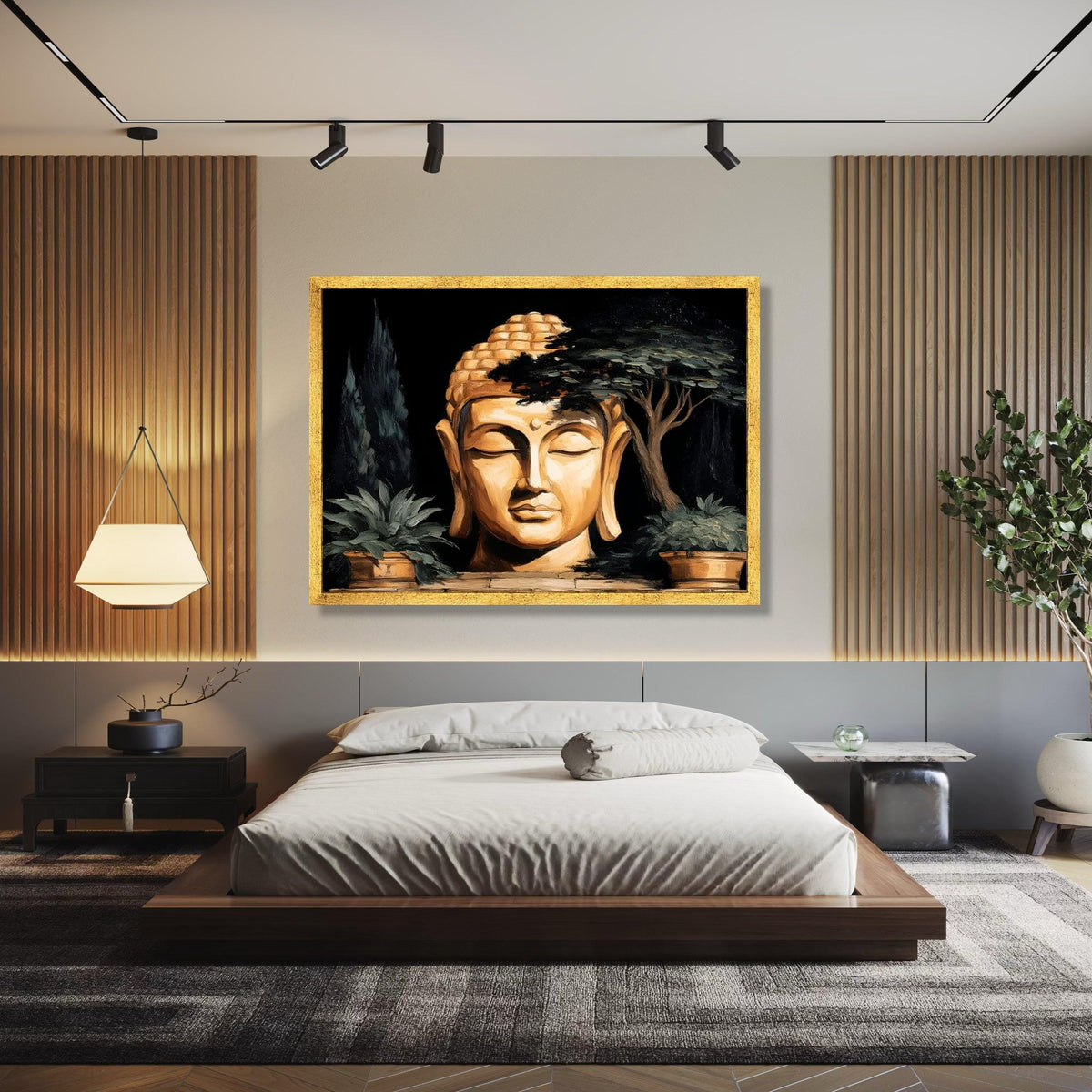 Serene Buddha Head Canvas, Zen Meditation Wall Art, Spiritual Home Decor, Tranquil Buddha Statue Canvas, Nature Gift Art, Home Decor, Print