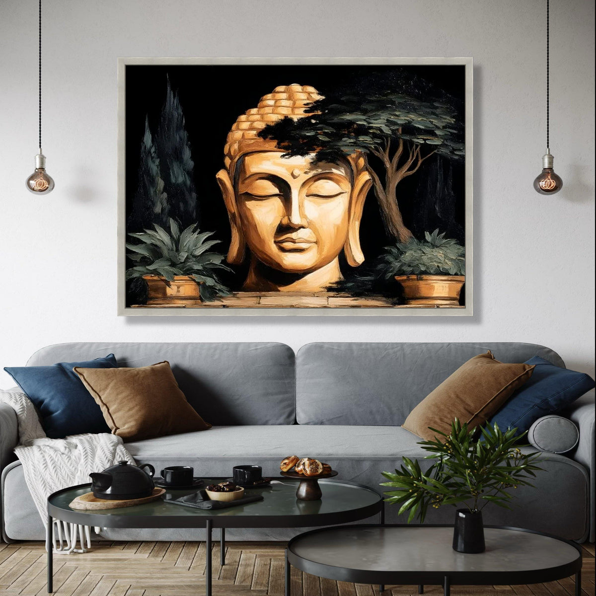 Serene Buddha Head Canvas, Zen Meditation Wall Art, Spiritual Home Decor, Tranquil Buddha Statue Canvas, Nature Gift Art, Home Decor, Print