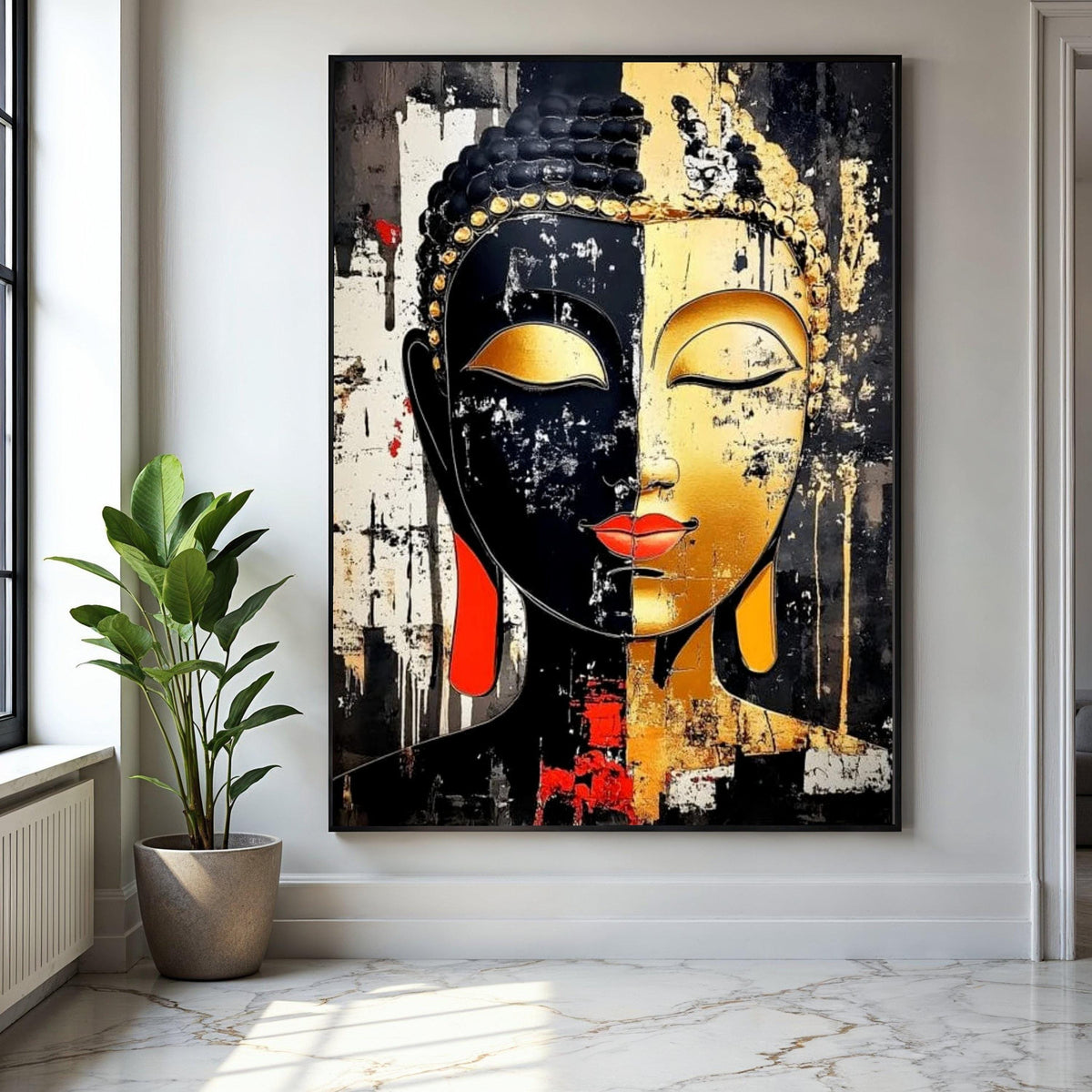 Modern Buddha Face Canvas Wall Art, Dual Tone Abstract Painting, Spiritual Home Decor, Zen Meditation Canvas, Gift Art, Home Decor, Print