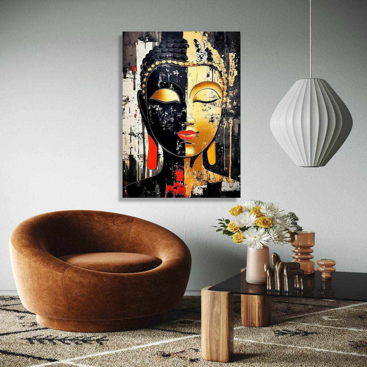 Modern Buddha Face Canvas Wall Art, Dual Tone Abstract Painting, Spiritual Home Decor, Zen Meditation Canvas, Gift Art, Home Decor, Print