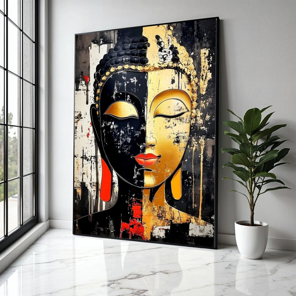 Modern Buddha Face Canvas Wall Art, Dual Tone Abstract Painting, Spiritual Home Decor, Zen Meditation Canvas, Gift Art, Home Decor, Print