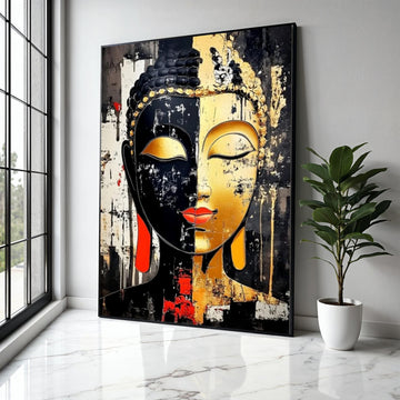 Modern Buddha Face Canvas Wall Art, Dual Tone Abstract Painting, Spiritual Home Decor, Zen Meditation Canvas, Gift Art, Home Decor, Print