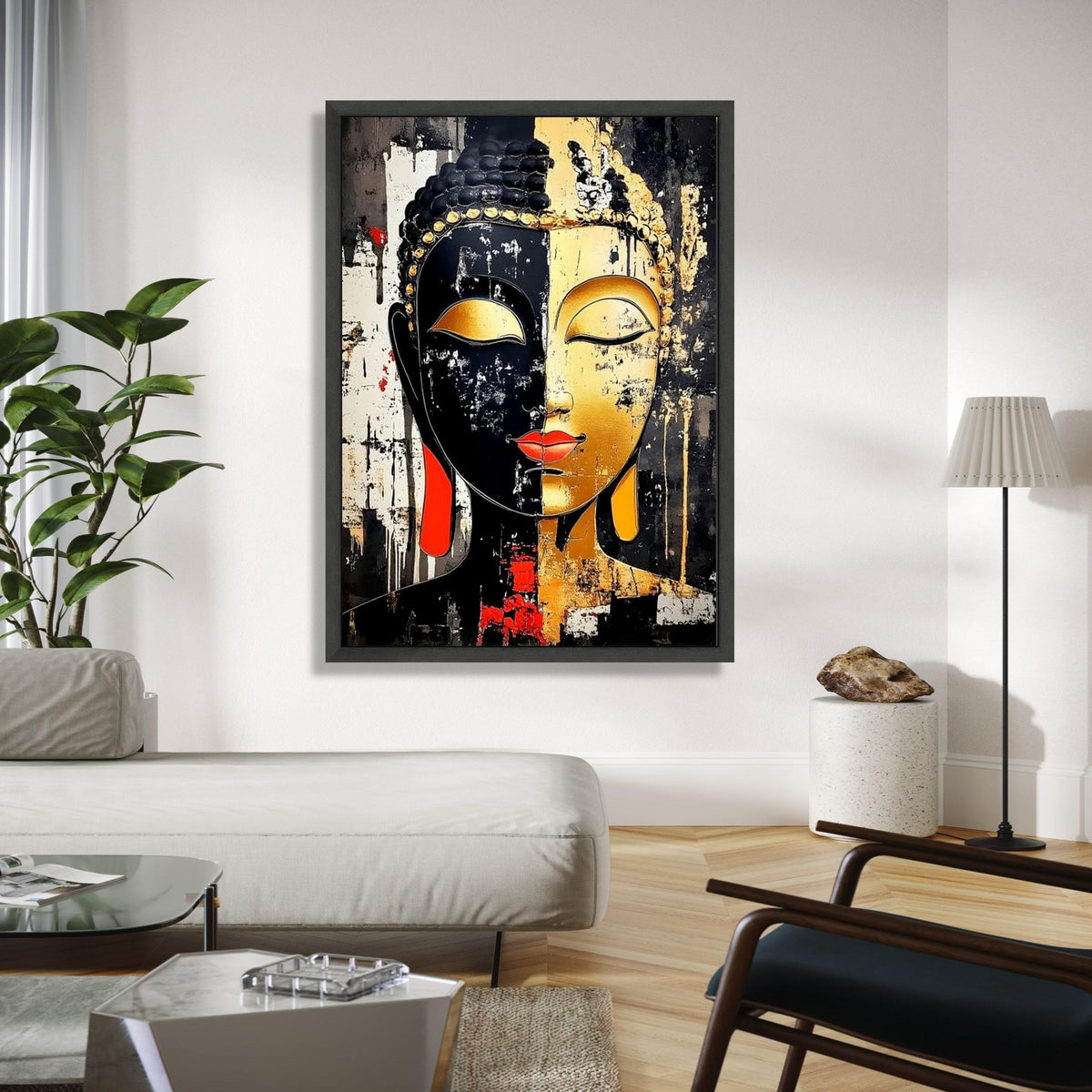 Modern Buddha Face Canvas Wall Art, Dual Tone Abstract Painting, Spiritual Home Decor, Zen Meditation Canvas, Gift Art, Home Decor, Print