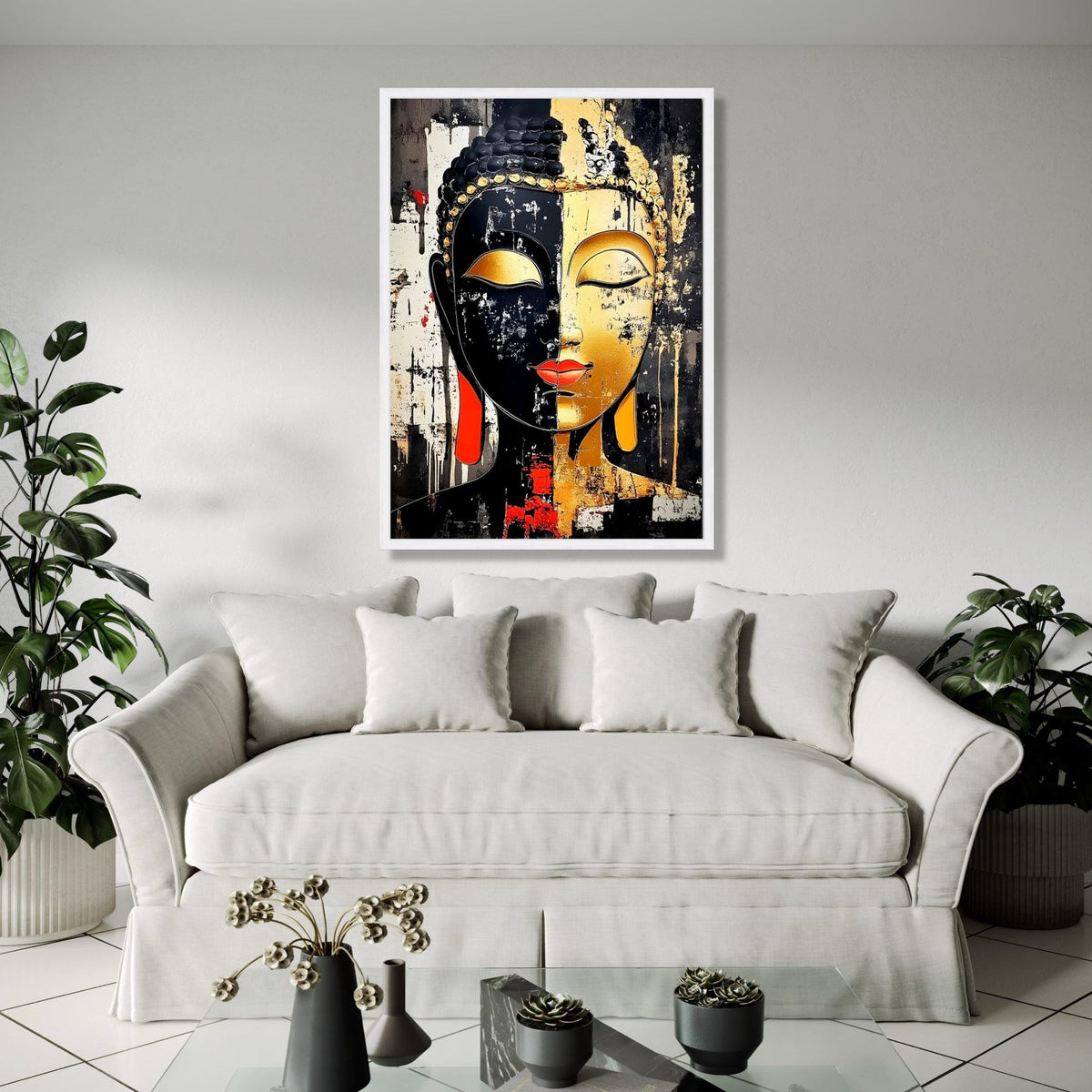Modern Buddha Face Canvas Wall Art, Dual Tone Abstract Painting, Spiritual Home Decor, Zen Meditation Canvas, Gift Art, Home Decor, Print