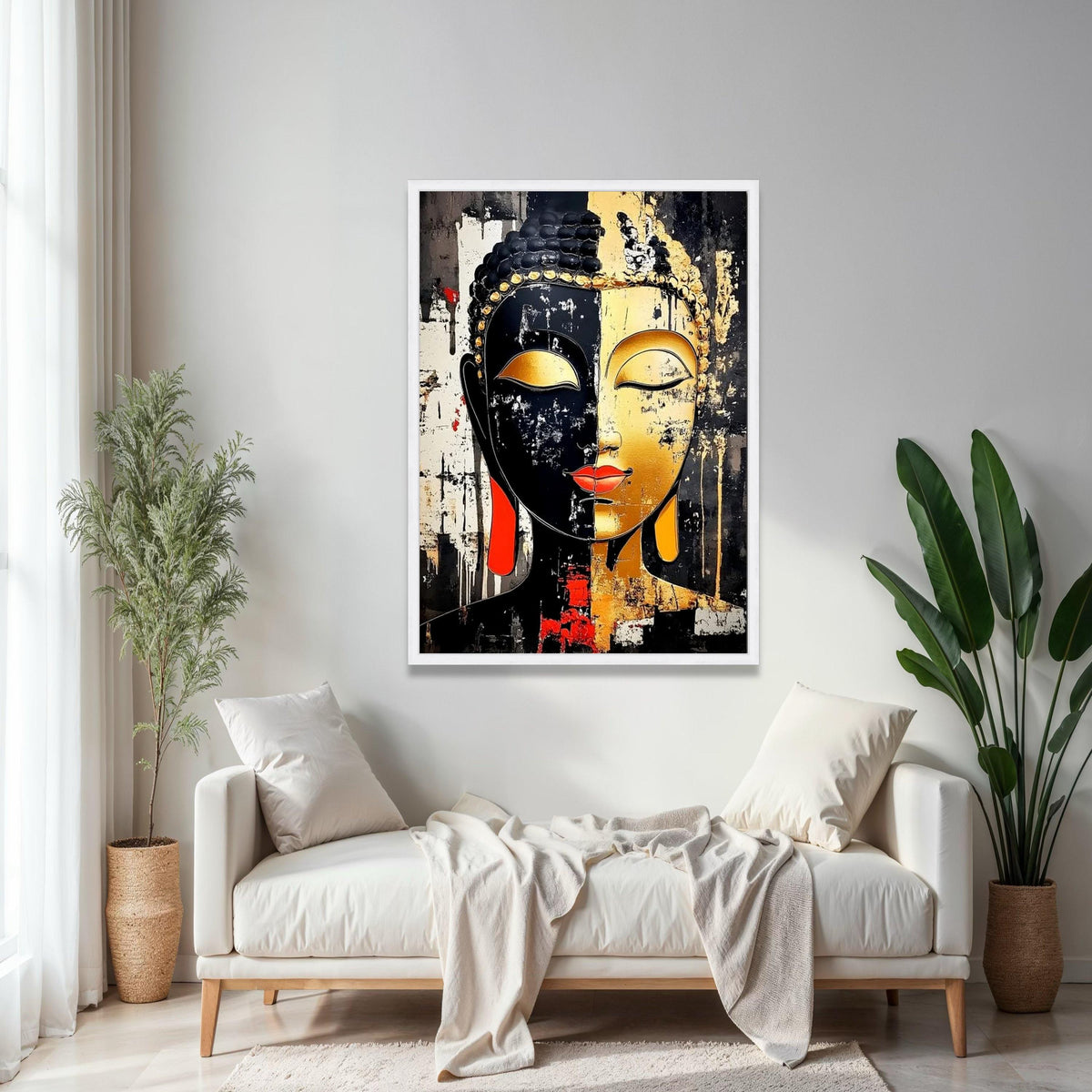 Modern Buddha Face Canvas Wall Art, Dual Tone Abstract Painting, Spiritual Home Decor, Zen Meditation Canvas, Gift Art, Home Decor, Print