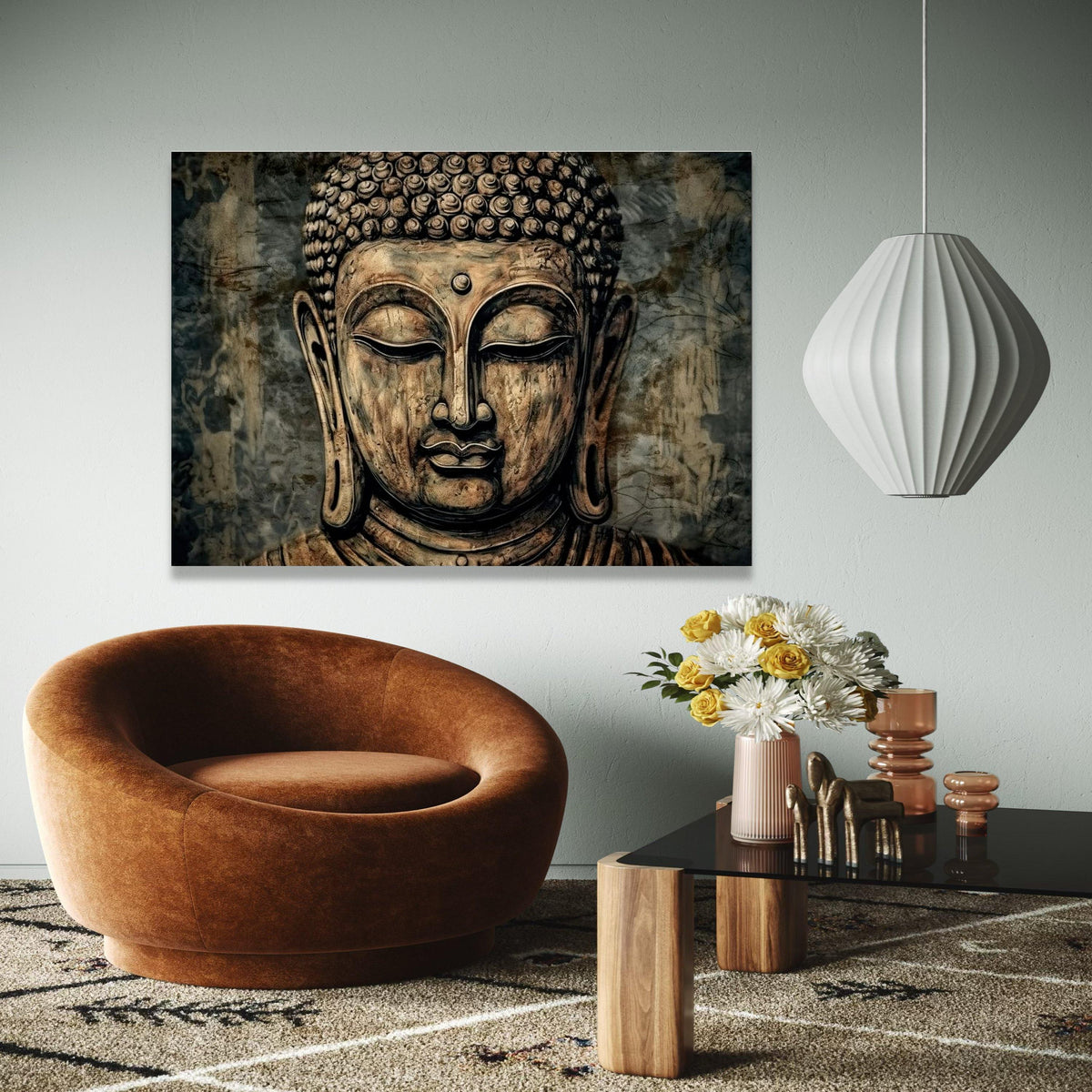 Serene Buddha Face Canvas, Meditation Wall Art, Spiritual Home Decor, Zen Buddhist Statue Painting, Tranquil Gift Art, Home Decor, Print