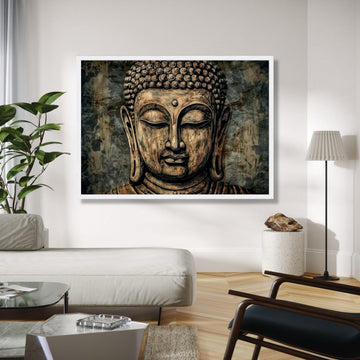 Serene Buddha Face Canvas, Meditation Wall Art, Spiritual Home Decor, Zen Buddhist Statue Painting, Tranquil Gift Art, Home Decor, Print