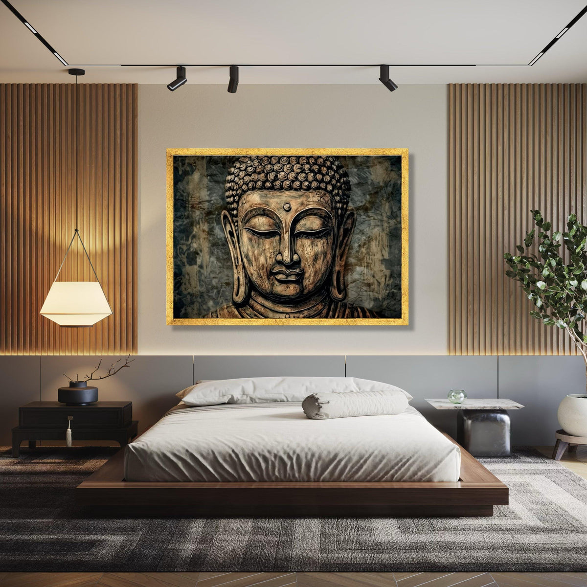 Serene Buddha Face Canvas, Meditation Wall Art, Spiritual Home Decor, Zen Buddhist Statue Painting, Tranquil Gift Art, Home Decor, Print