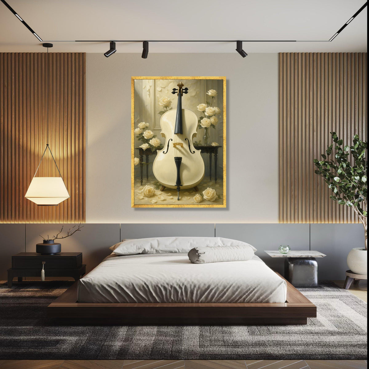 Elegant White Cello Canvas Wall Art, Classical Music Instrument Art, Soft Cream Floral Bouquet, Vintage Home Gift Art, Home Decor, Print