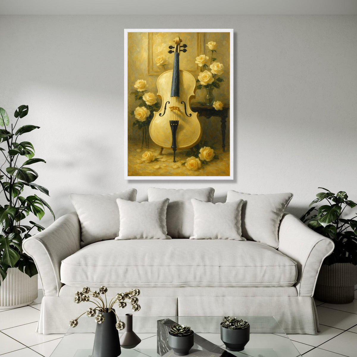 Elegant Cello with Yellow Roses Canvas, Musical Instrument Wall Art, Vintage Floral Still Life, Classical Music Gift Art, Home Decor, Print