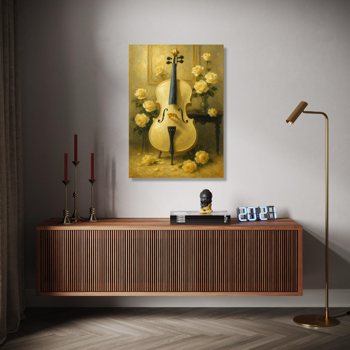 Elegant Cello with Yellow Roses Canvas, Musical Instrument Wall Art, Vintage Floral Still Life, Classical Music Gift Art, Home Decor, Print
