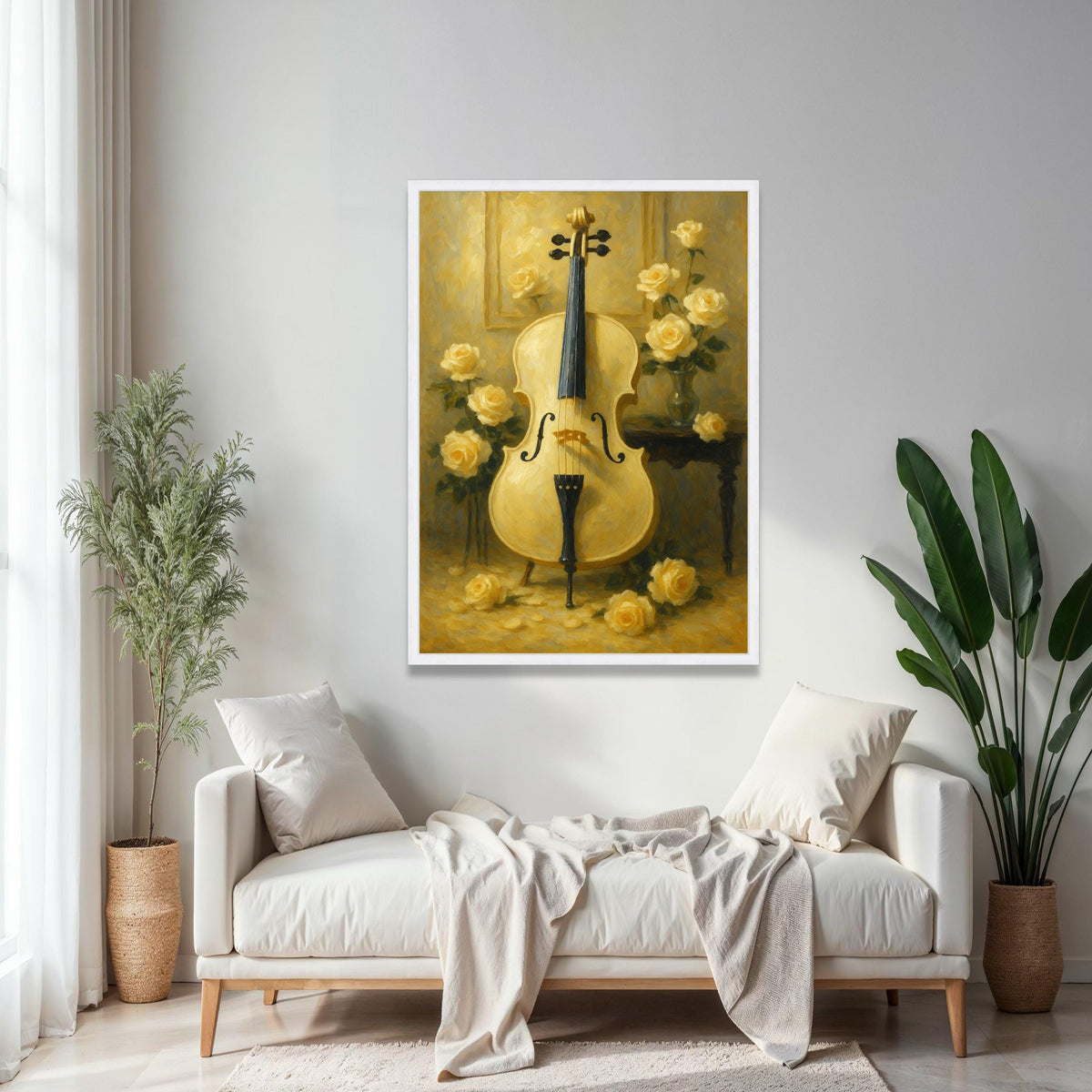 Elegant Cello with Yellow Roses Canvas, Musical Instrument Wall Art, Vintage Floral Still Life, Classical Music Gift Art, Home Decor, Print