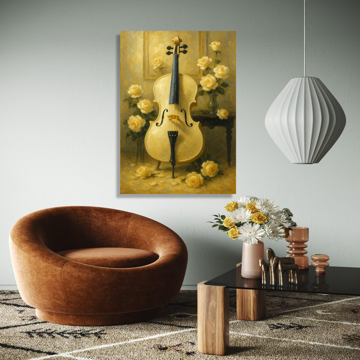 Elegant Cello with Yellow Roses Canvas, Musical Instrument Wall Art, Vintage Floral Still Life, Classical Music Gift Art, Home Decor, Print