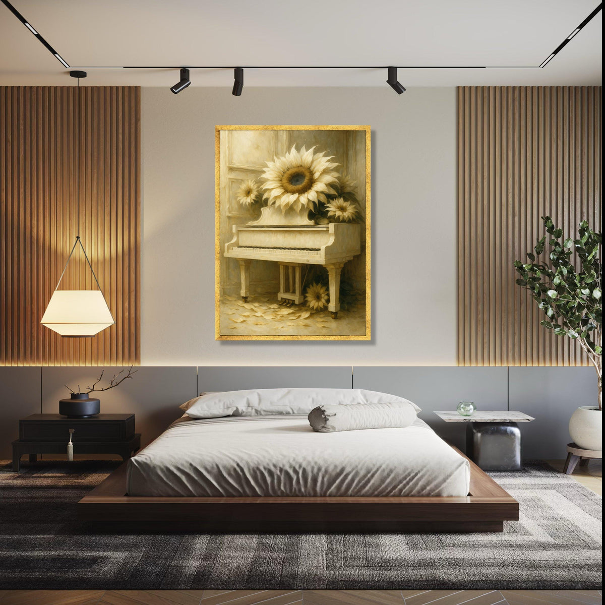 Vintage White Piano with Sunflowers Canvas Wall Art, Rustic Floral Home Decor, Classic Musical Instrument Print, Gift Art, Home Decor, Print