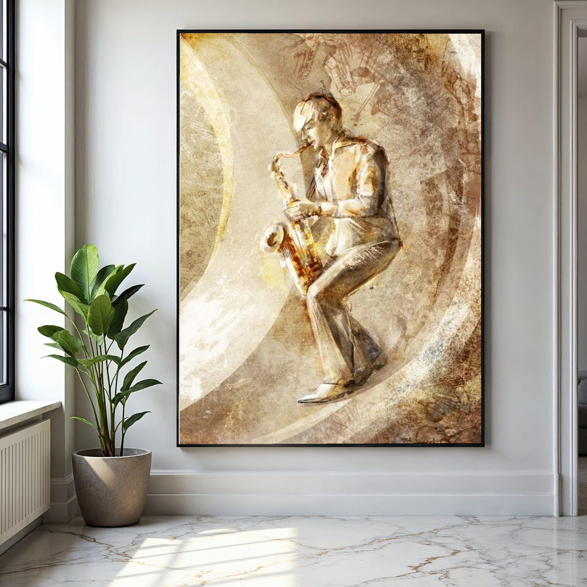Jazz Saxophone Player Canvas Wall Art, Vintage Music Illustration, Musician Art Print, Retro Music Decor, Gift Art, Home Decor, Print