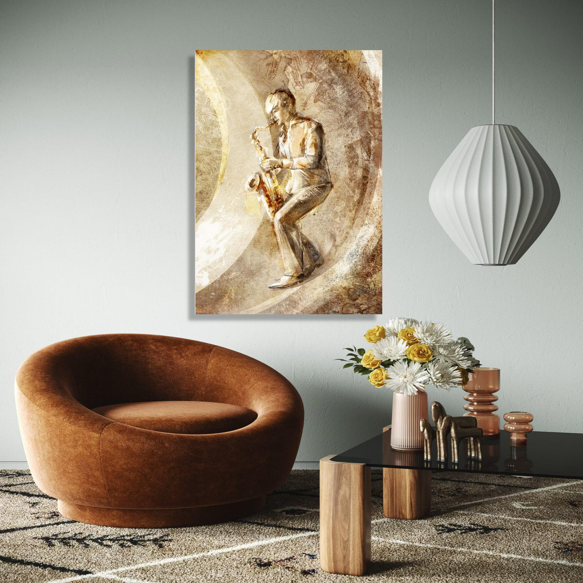 Jazz Saxophone Player Canvas Wall Art, Vintage Music Illustration, Musician Art Print, Retro Music Decor, Gift Art, Home Decor, Print