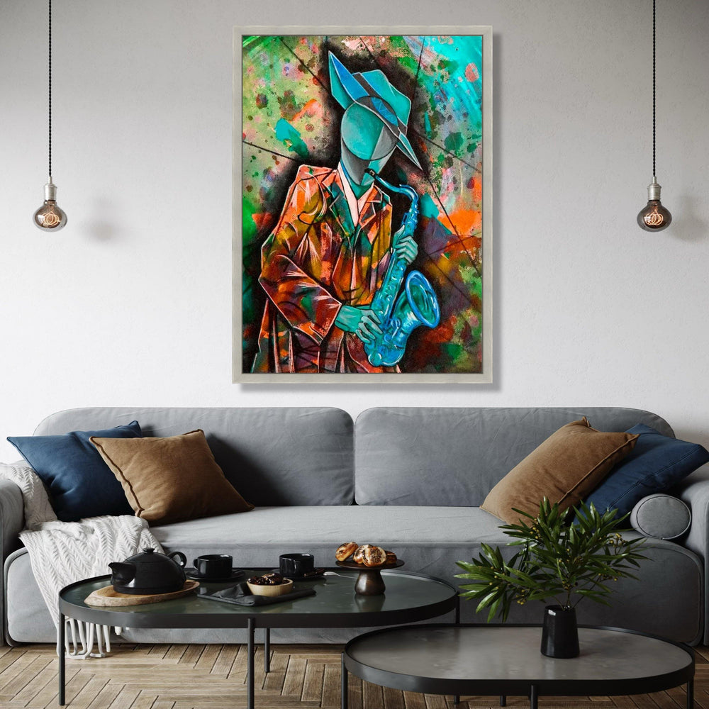 Abstract Jazz Musician Canvas, Cubist Saxophone Art, Colorful Wall Art for Music Lovers, Modern Home Decoration Gift Art, Home Decor, Print
