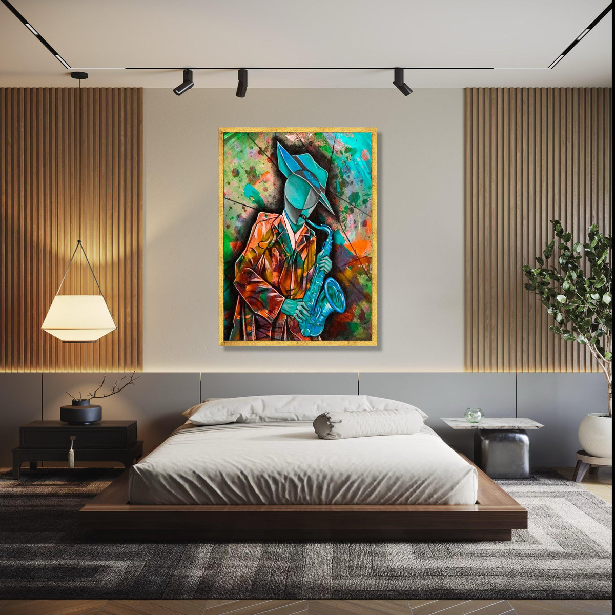 Abstract Jazz Musician Canvas, Cubist Saxophone Art, Colorful Wall Art for Music Lovers, Modern Home Decoration Gift Art, Home Decor, Print