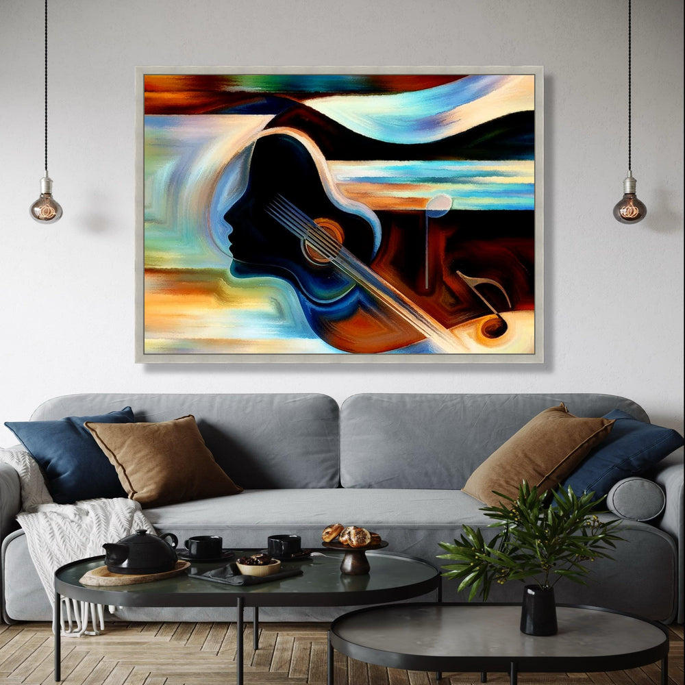Abstract Music Silhouette Canvas, Guitar Art Wall Decor, Modern Musical Note Painting, Colorful Instrument Gift Art, Home Decor, Print