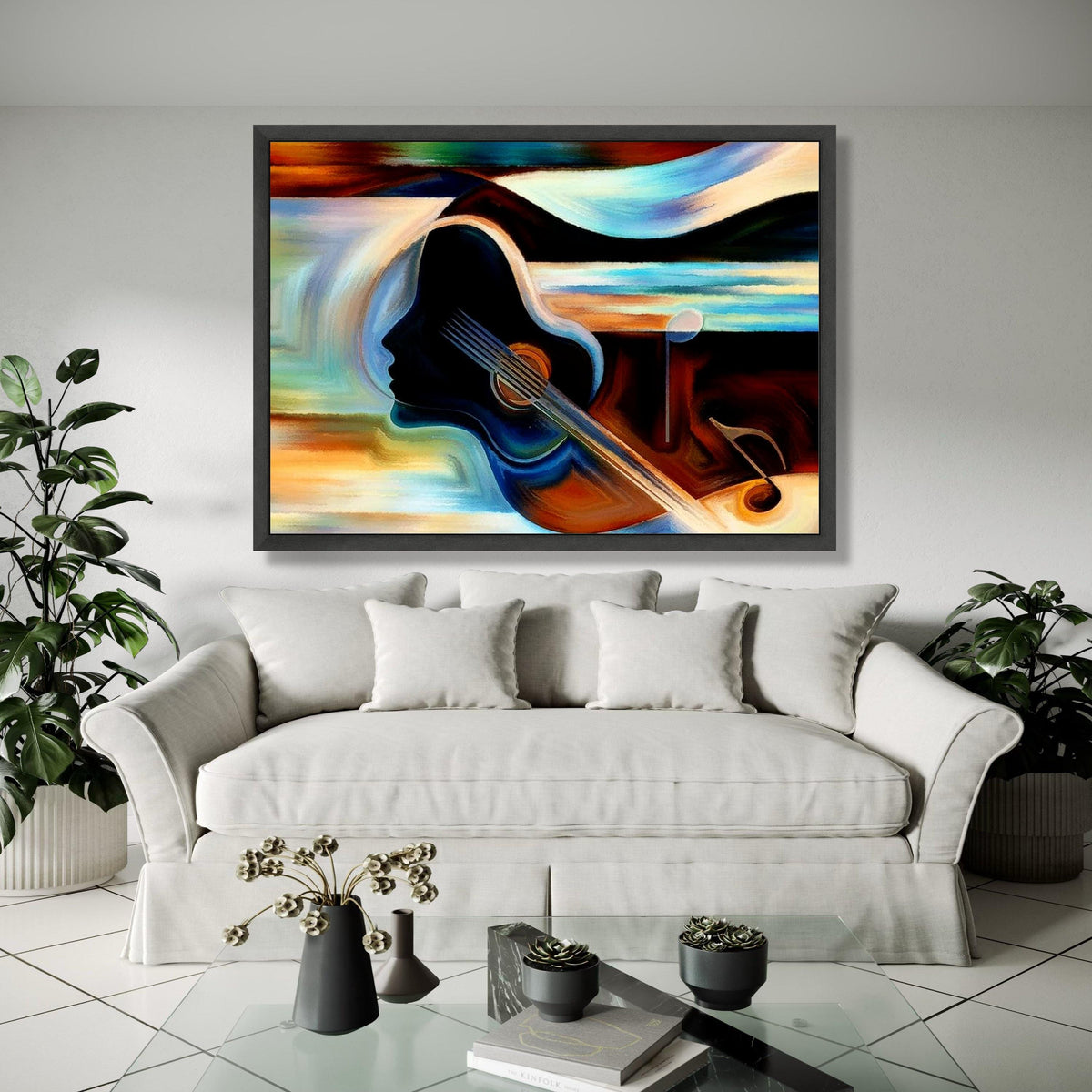 Abstract Music Silhouette Canvas, Guitar Art Wall Decor, Modern Musical Note Painting, Colorful Instrument Gift Art, Home Decor, Print