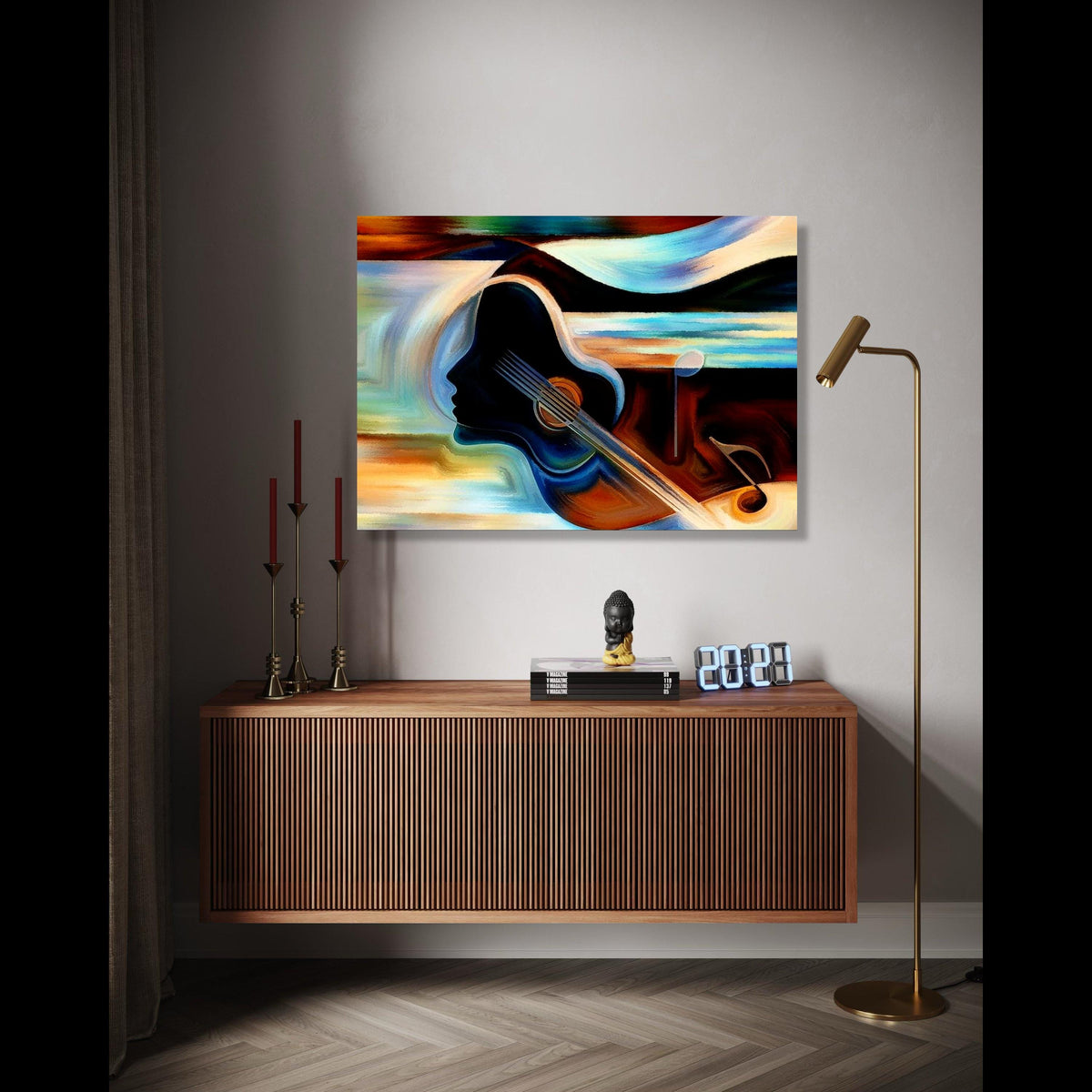 Abstract Music Silhouette Canvas, Guitar Art Wall Decor, Modern Musical Note Painting, Colorful Instrument Gift Art, Home Decor, Print