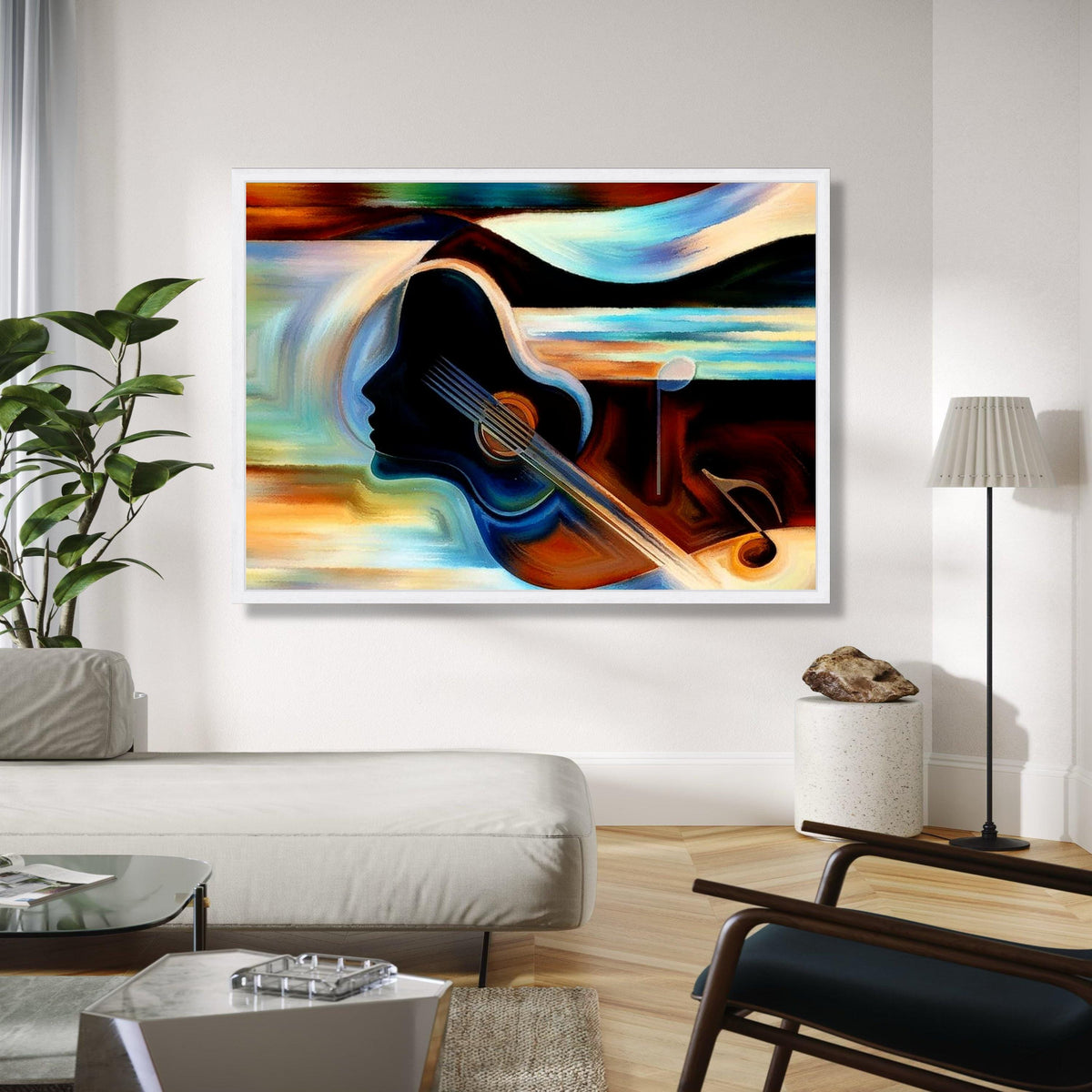 Abstract Music Silhouette Canvas, Guitar Art Wall Decor, Modern Musical Note Painting, Colorful Instrument Gift Art, Home Decor, Print