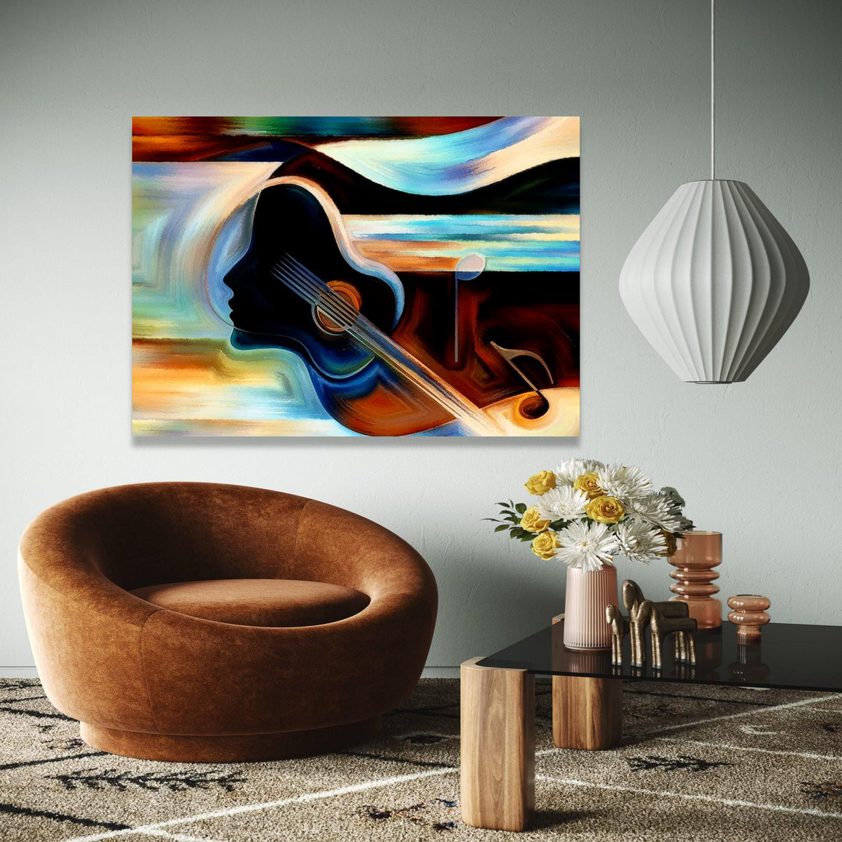 Abstract Music Silhouette Canvas, Guitar Art Wall Decor, Modern Musical Note Painting, Colorful Instrument Gift Art, Home Decor, Print