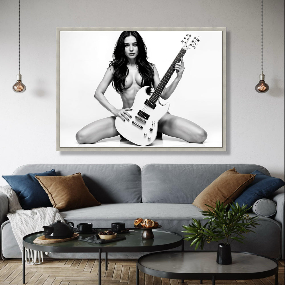 Bold Rock Guitarist Portrait, Black and White Canvas, Sensual Music Wall Art, Modern Home Decoration, Artistic Gift Art, Home Decor, Print