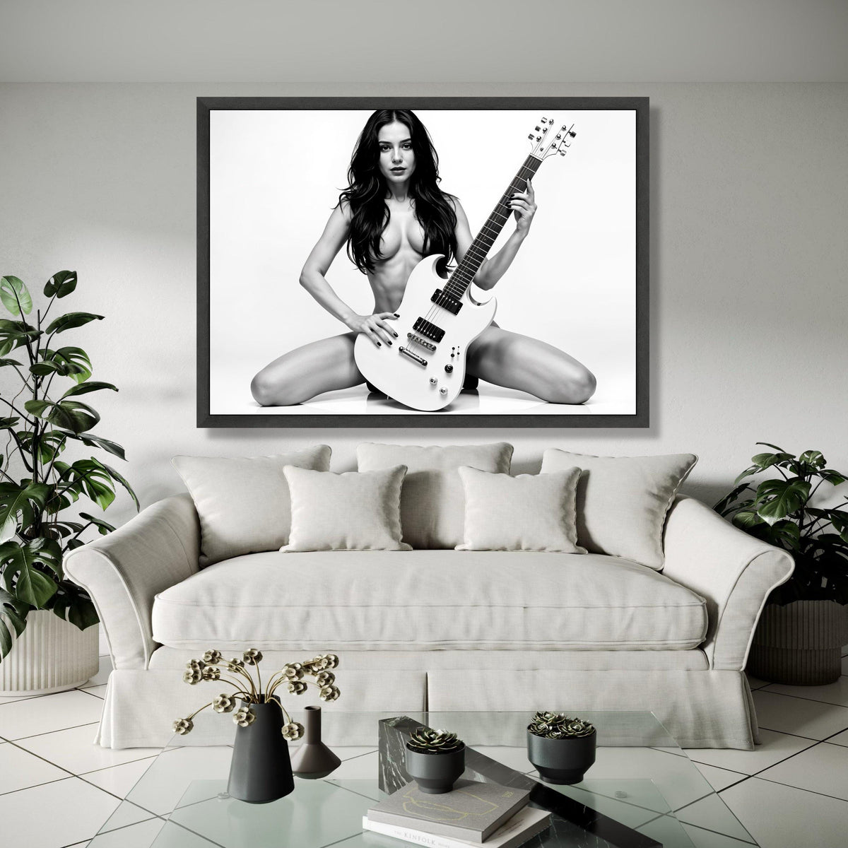 Bold Rock Guitarist Portrait, Black and White Canvas, Sensual Music Wall Art, Modern Home Decoration, Artistic Gift Art, Home Decor, Print
