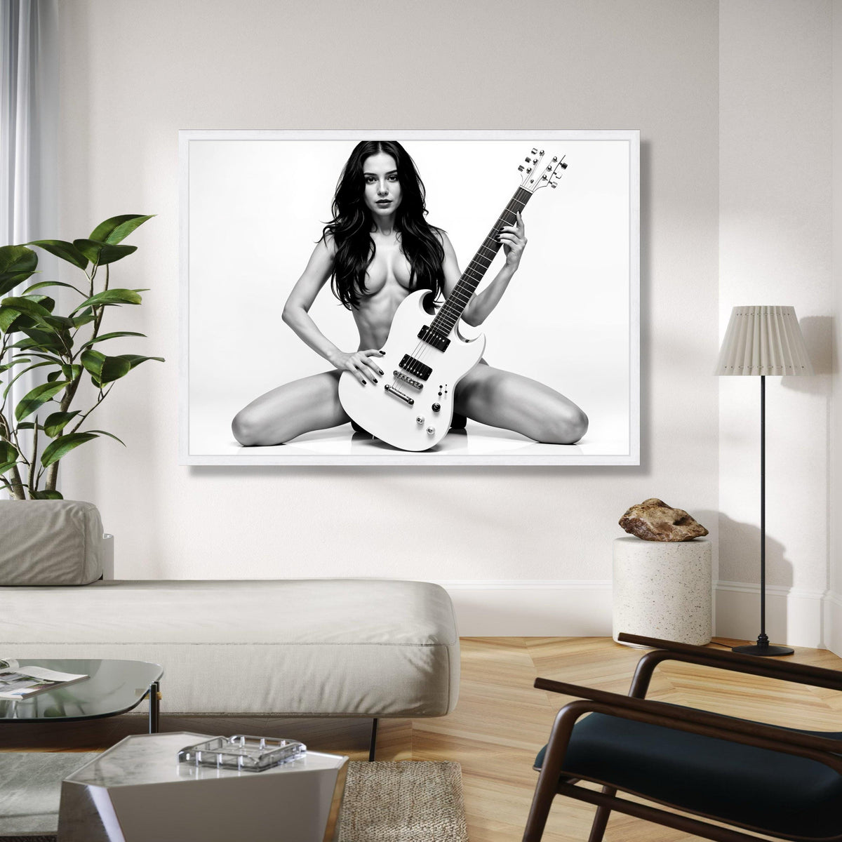 Bold Rock Guitarist Portrait, Black and White Canvas, Sensual Music Wall Art, Modern Home Decoration, Artistic Gift Art, Home Decor, Print