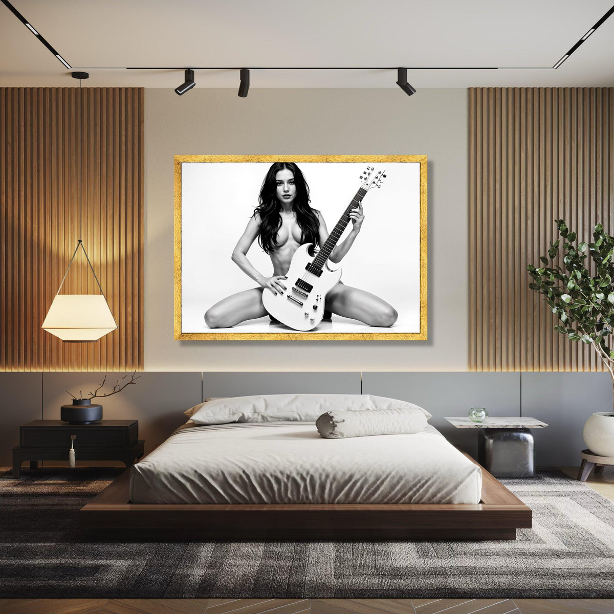 Bold Rock Guitarist Portrait, Black and White Canvas, Sensual Music Wall Art, Modern Home Decoration, Artistic Gift Art, Home Decor, Print