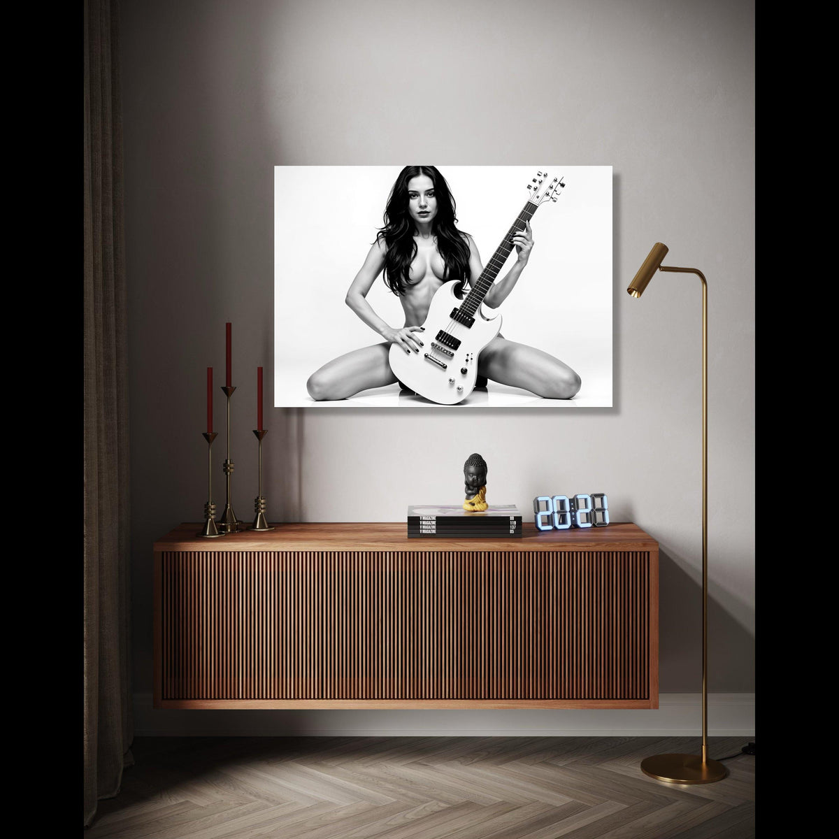 Bold Rock Guitarist Portrait, Black and White Canvas, Sensual Music Wall Art, Modern Home Decoration, Artistic Gift Art, Home Decor, Print