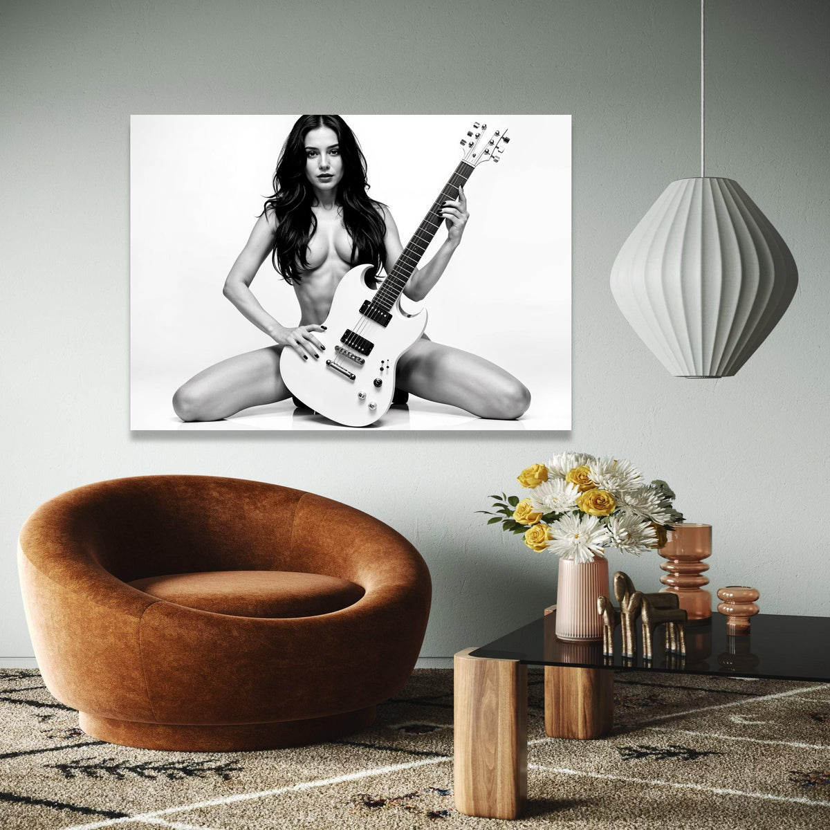 Bold Rock Guitarist Portrait, Black and White Canvas, Sensual Music Wall Art, Modern Home Decoration, Artistic Gift Art, Home Decor, Print