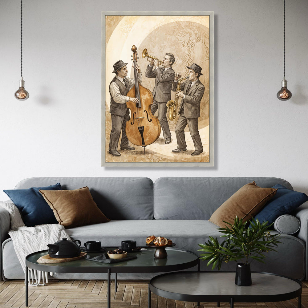 Vintage Jazz Trio Canvas Art, Retro Musical Instruments Wall Art, Saxophone Trumpet Double Bass, Classic Jazz Gift Art, Home Decor, Print