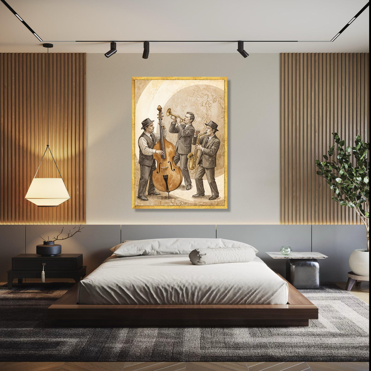 Vintage Jazz Trio Canvas Art, Retro Musical Instruments Wall Art, Saxophone Trumpet Double Bass, Classic Jazz Gift Art, Home Decor, Print