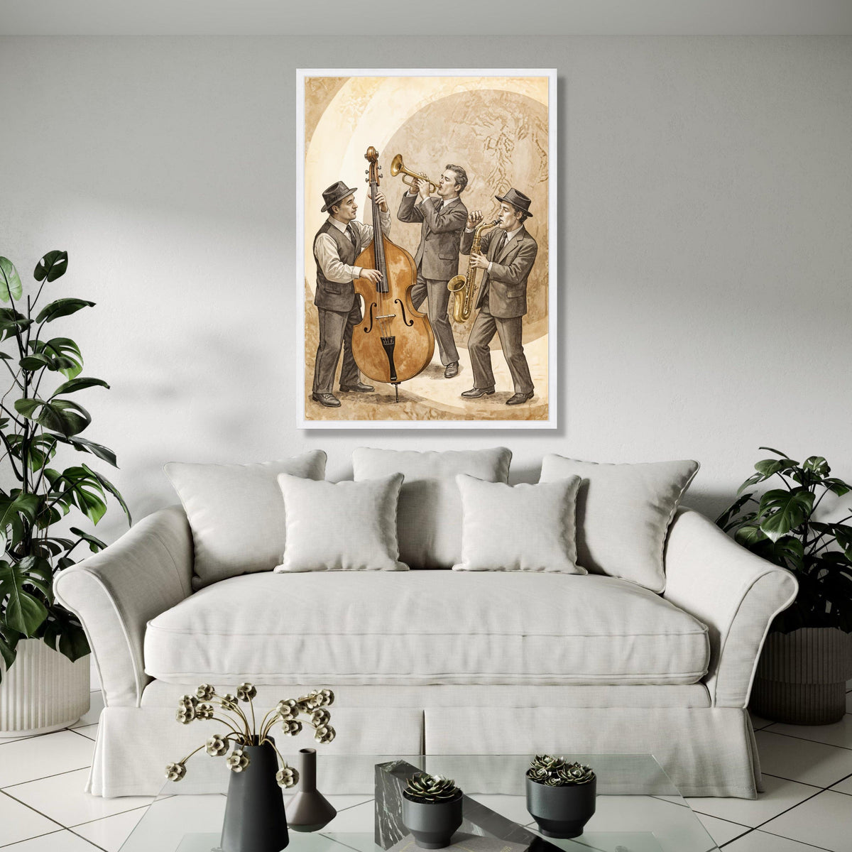 Vintage Jazz Trio Canvas Art, Retro Musical Instruments Wall Art, Saxophone Trumpet Double Bass, Classic Jazz Gift Art, Home Decor, Print