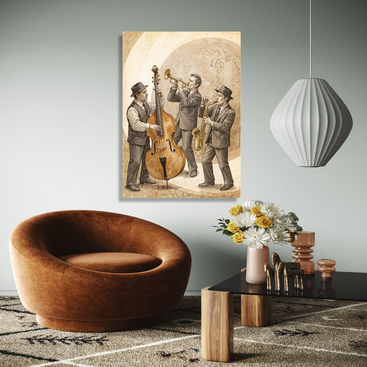 Vintage Jazz Trio Canvas Art, Retro Musical Instruments Wall Art, Saxophone Trumpet Double Bass, Classic Jazz Gift Art, Home Decor, Print