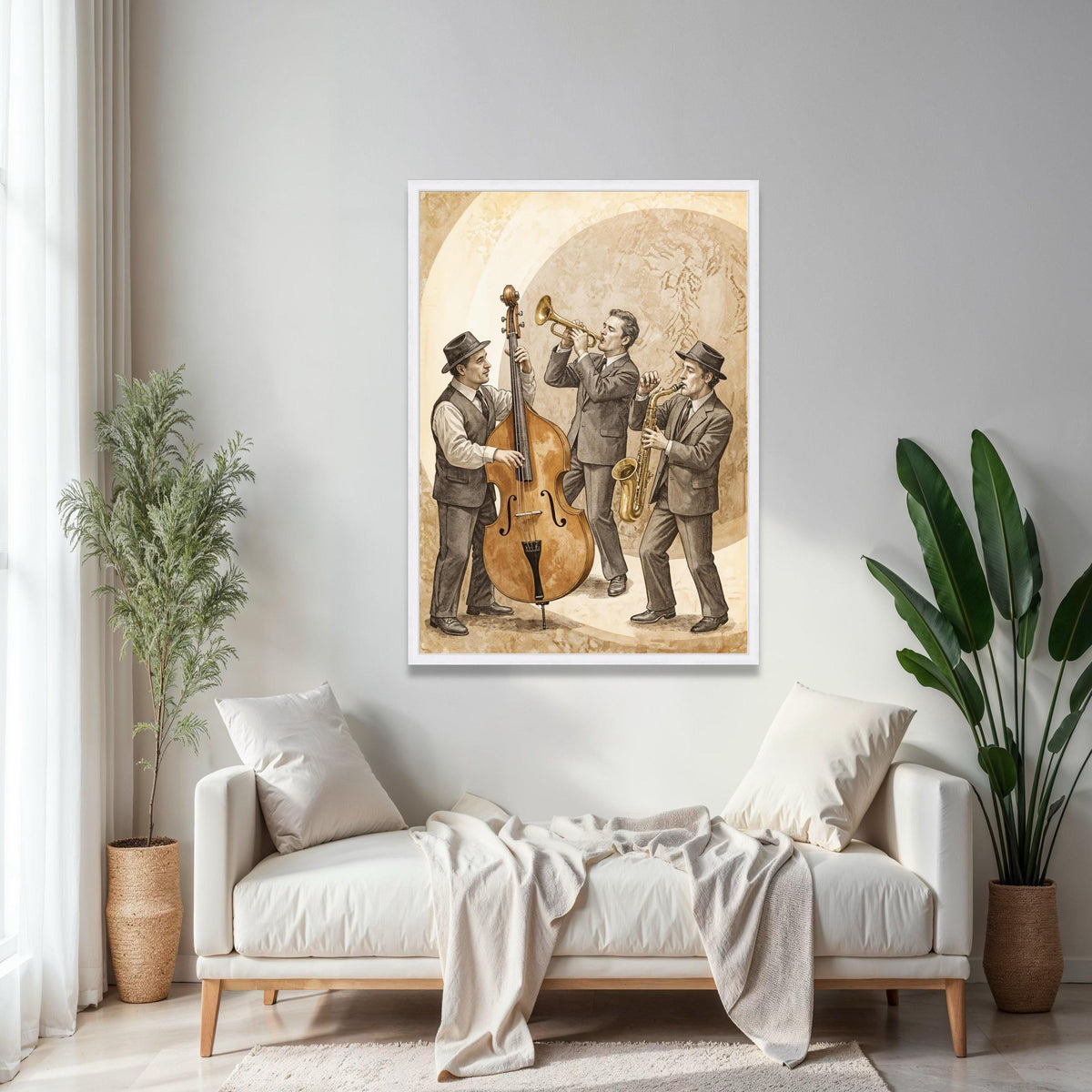 Vintage Jazz Trio Canvas Art, Retro Musical Instruments Wall Art, Saxophone Trumpet Double Bass, Classic Jazz Gift Art, Home Decor, Print