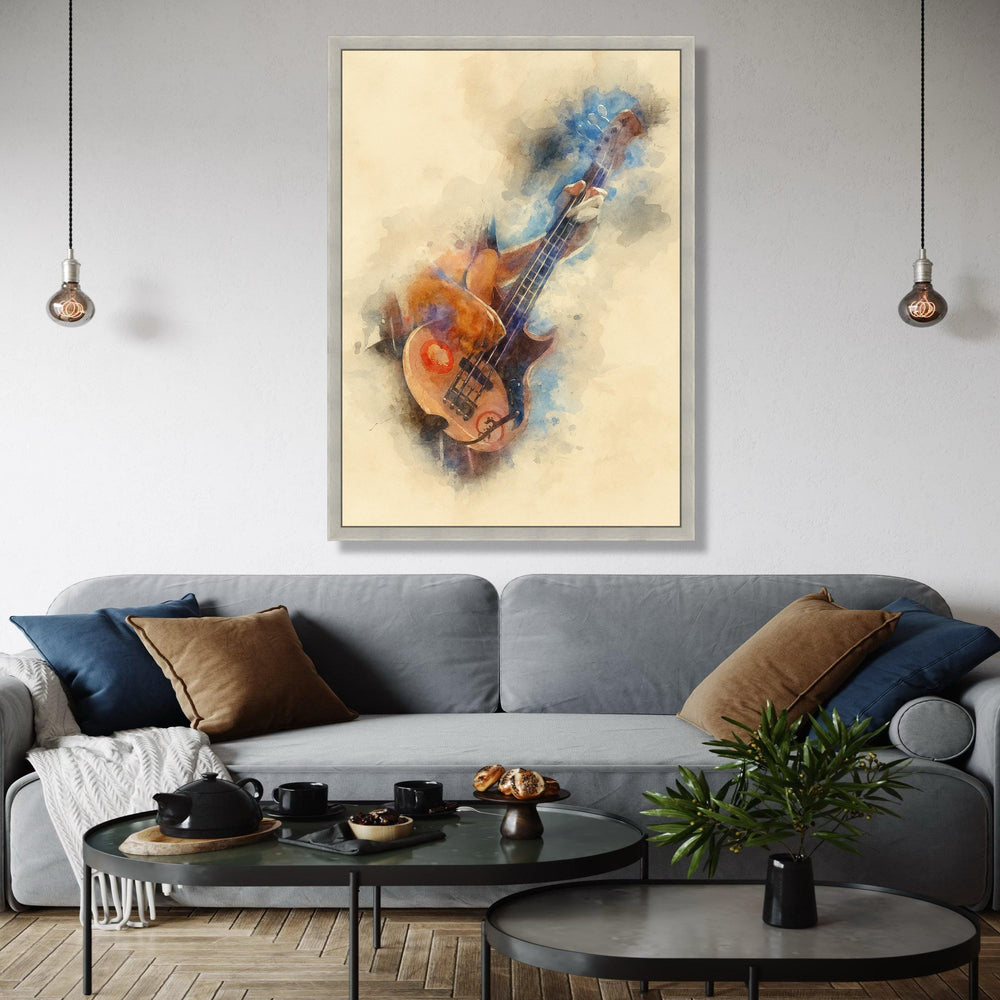 Watercolor Bass Guitar Player Canvas, Music Instrument Art, Abstract Musician Wall Decor, Vintage Style Canvas, Gift Art, Home Decor, Print