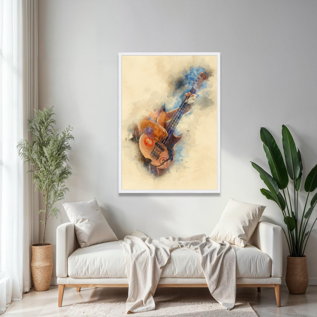 Watercolor Bass Guitar Player Canvas, Music Instrument Art, Abstract Musician Wall Decor, Vintage Style Canvas, Gift Art, Home Decor, Print