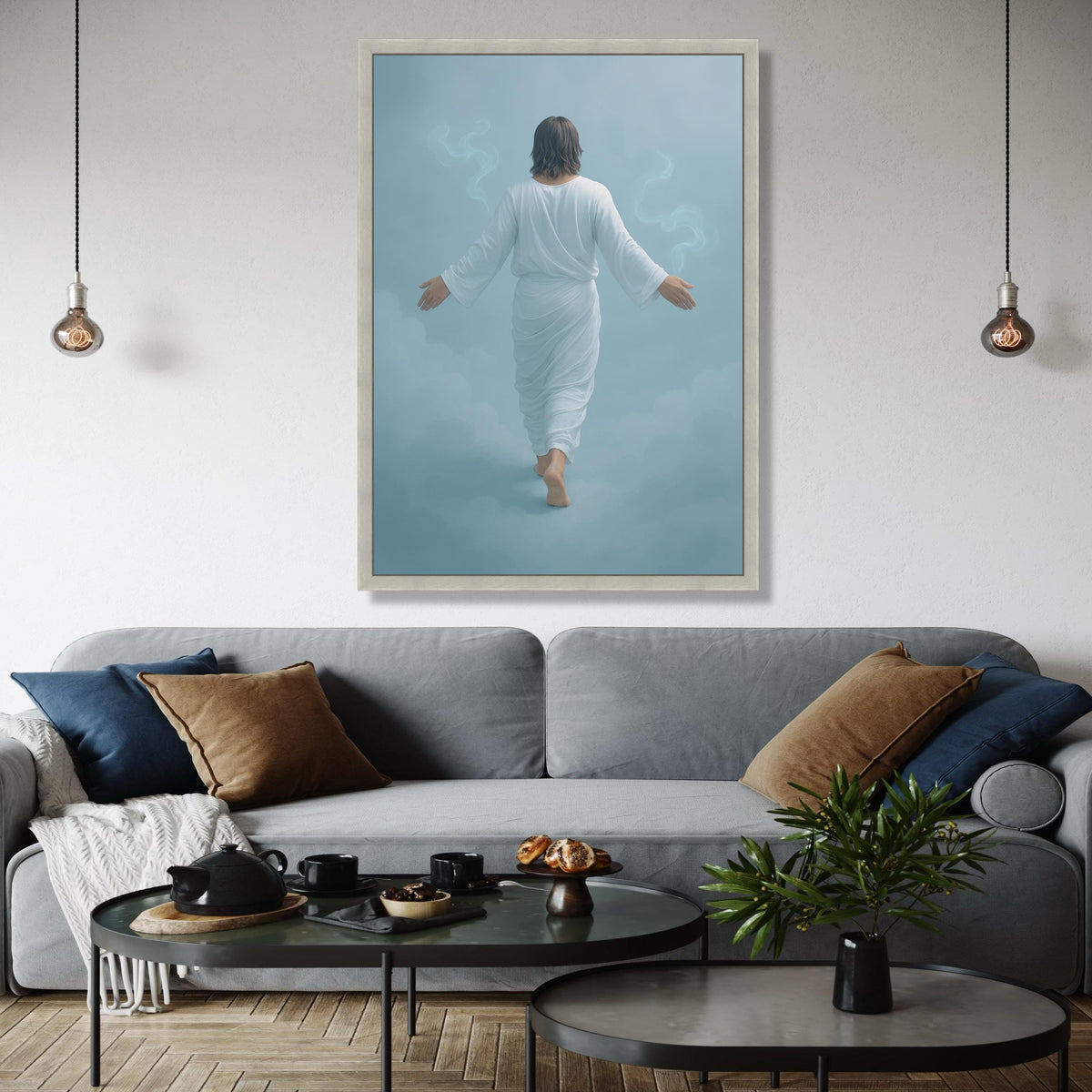 Jesus Walking on Clouds Canvas Wall Art, Religious Spiritual Decor, Christian Faith Artwork, Heavenly Gift Art, Home Decor, Print