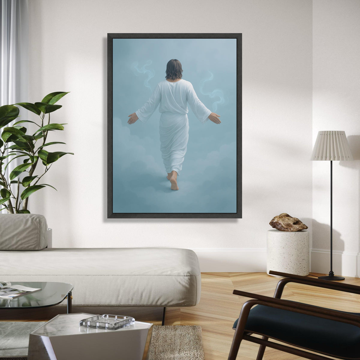 Jesus Walking on Clouds Canvas Wall Art, Religious Spiritual Decor, Christian Faith Artwork, Heavenly Gift Art, Home Decor, Print